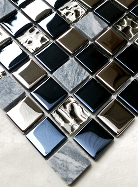 黑色水晶马赛克玻璃冰裂瓷砖电视背景墙浴室厨房卫生间淋浴墙KTV