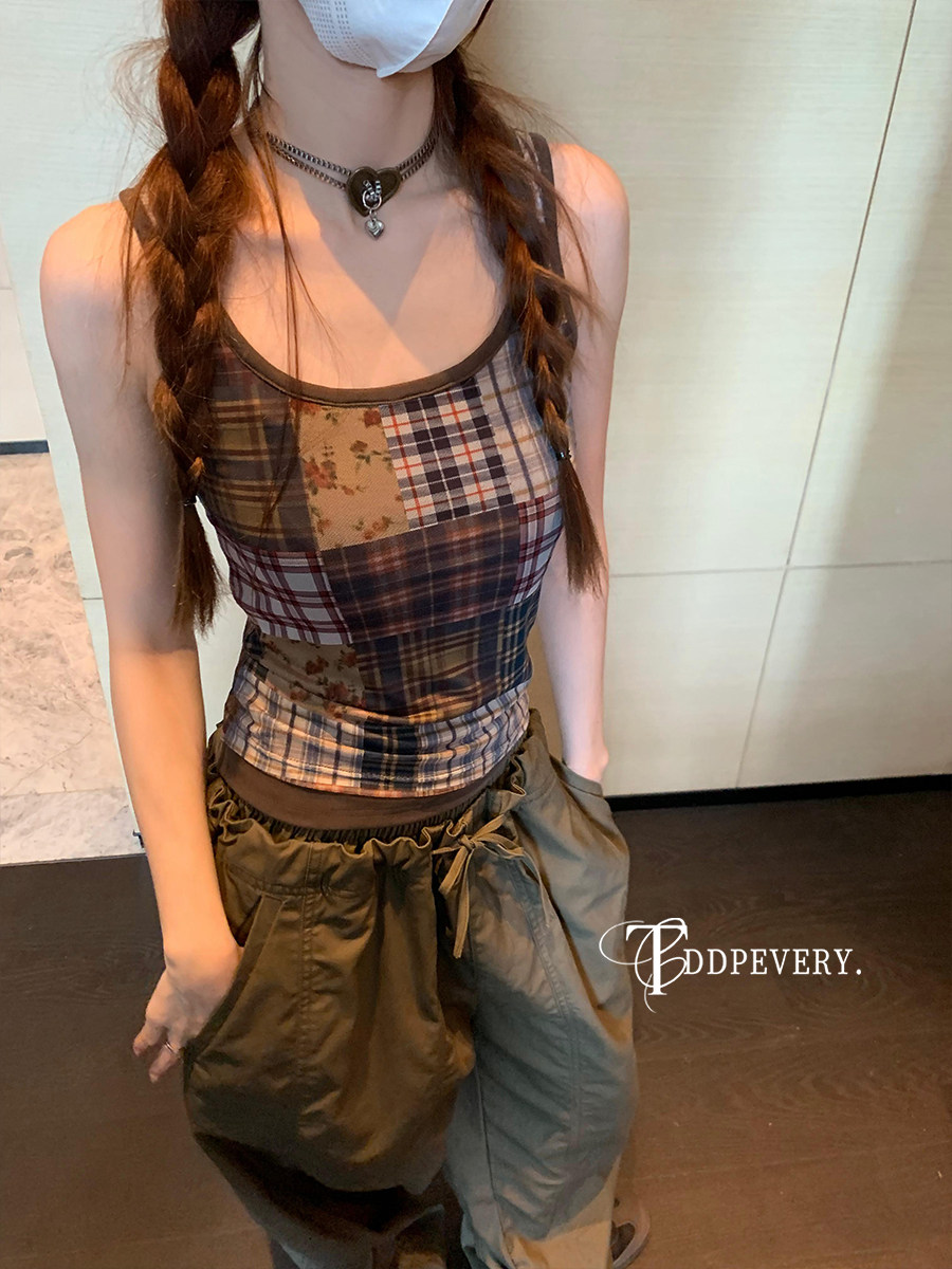 TDDP格子拼接复古吊带背心