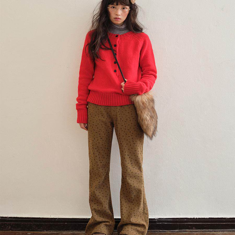 TDDP半开领针织毛衣复古圆领直筒