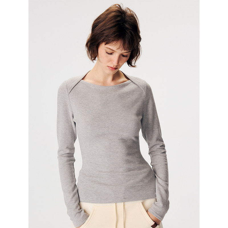 TDDP“千雪”冬日暖绒插肩船领结构长袖t恤女秋冬打底单穿上衣