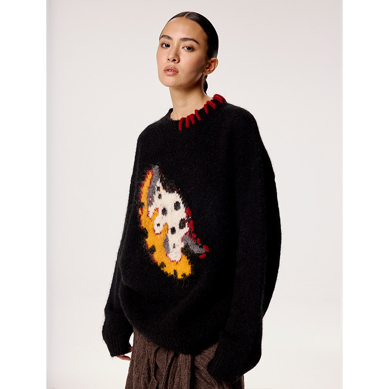 TDDP 奢选羊驼毛 重工提花 套头毛衣女2025新款冬季设计感针织衫