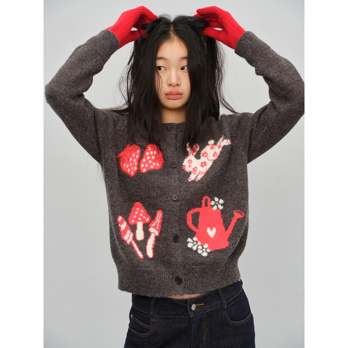 TDDP“乐趣时光”刺绣针织开衫短款毛衣女2024年新款冬季软糯外套