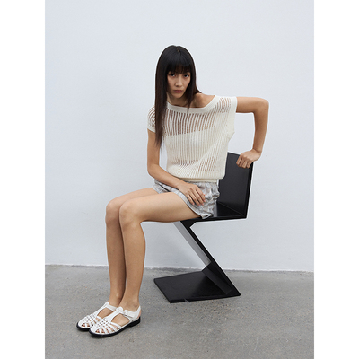 TDDP 镂空肌理感 叠穿斜肩罩衫女2025新款外搭设计感小众显瘦上衣