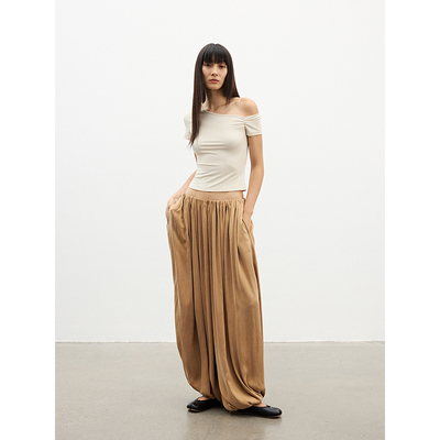 TDDP 莱赛尔天丝 设计感斜肩短袖T恤女2025新款夏季修身短款上衣