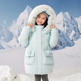 女童羽绒服中长款2025新款儿童加厚保暖白鸭绒外套大童冬天衣服