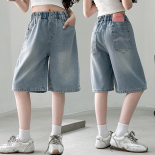 儿童7分裤夏天穿的牛仔裤七分女童夏薄款马裤女大童阔腿五分中裤