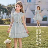 女童森系小飞袖连衣裙2026新款夏装初中生甜美娃娃领裙子漂亮夏裙