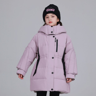女童收腰冲锋衣2025新款儿童羽绒服中大童鸭绒衣中长款裙摆外套冬