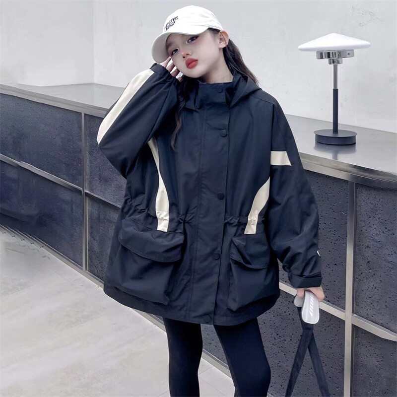 女童中长款冲锋衣外套春秋新款