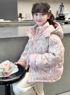 女大童碎花夹棉加厚棉衣外套棉服