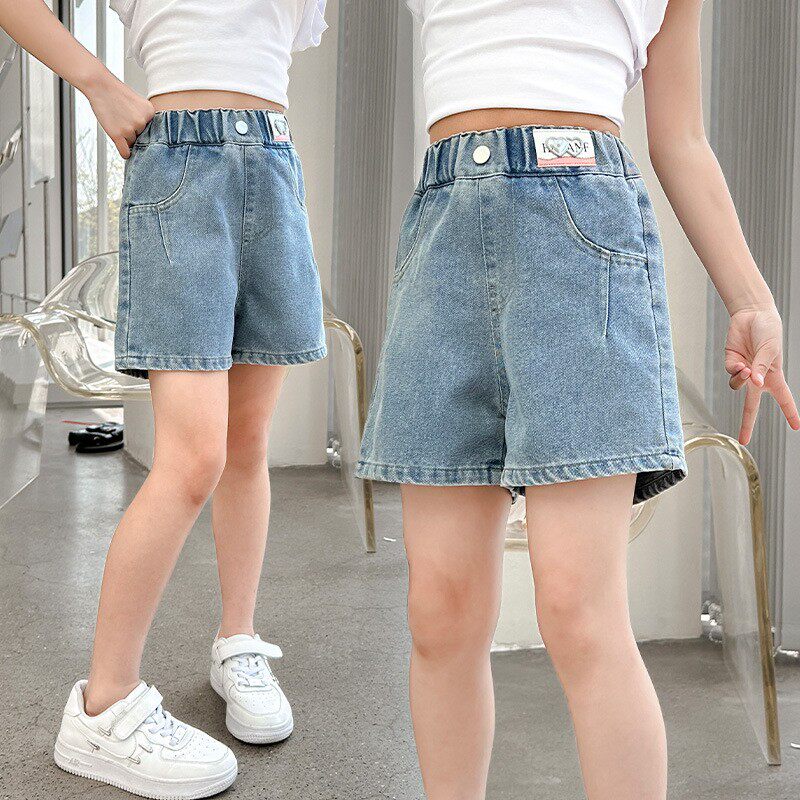 女童时髦牛仔短裤女孩夏薄款马裤小学生初中生休闲热裤外穿裤子潮