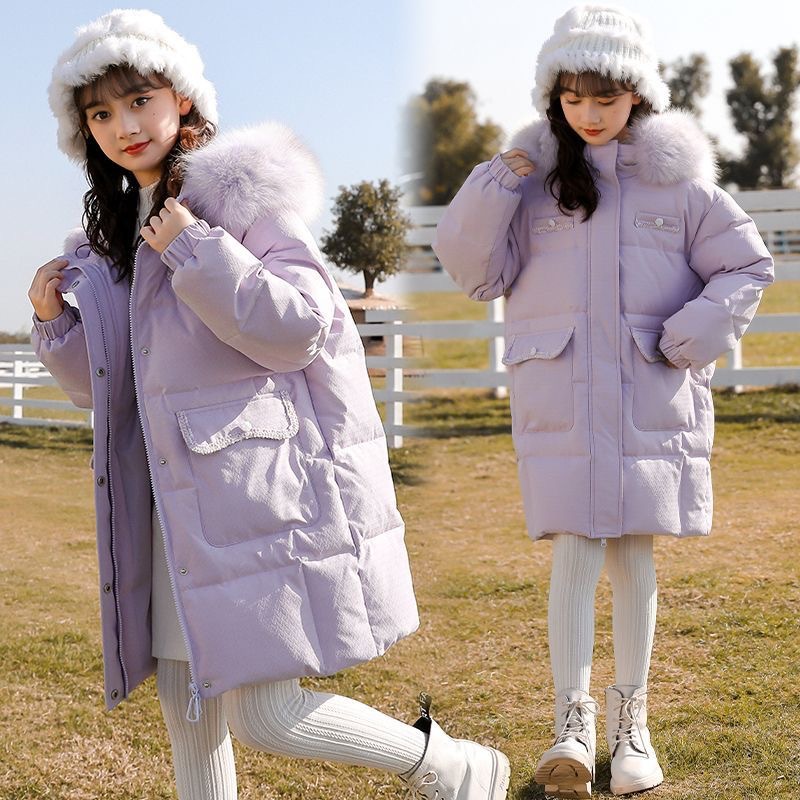 女童中长款羽绒服2025新款冬天鸭绒衣服中童大同女孩加厚保暖外套