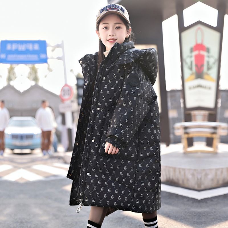 女童中长款羽绒服东北女孩加厚白鸭绒棉袄中大童儿童韩版耐脏外套