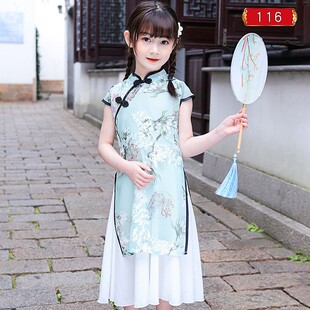 儿童姐妹装一大一小夏季裙子小学生长裙闺蜜装女童汉服旗袍连衣裙