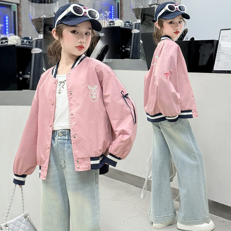 女童棒球服外套2026新款女孩短款夹克衫中大童宽松上衣休闲薄风衣