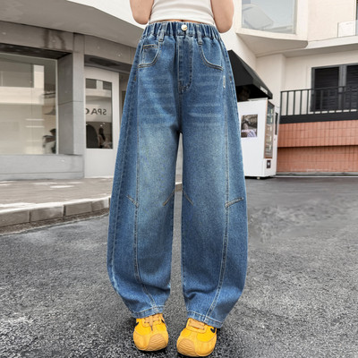 女大童裤子小学生弯刀裤牛仔裤