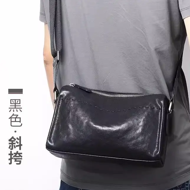 真皮男士单肩包高级感头层牛皮斜挎包时尚百搭轻便通勤背包小挂包