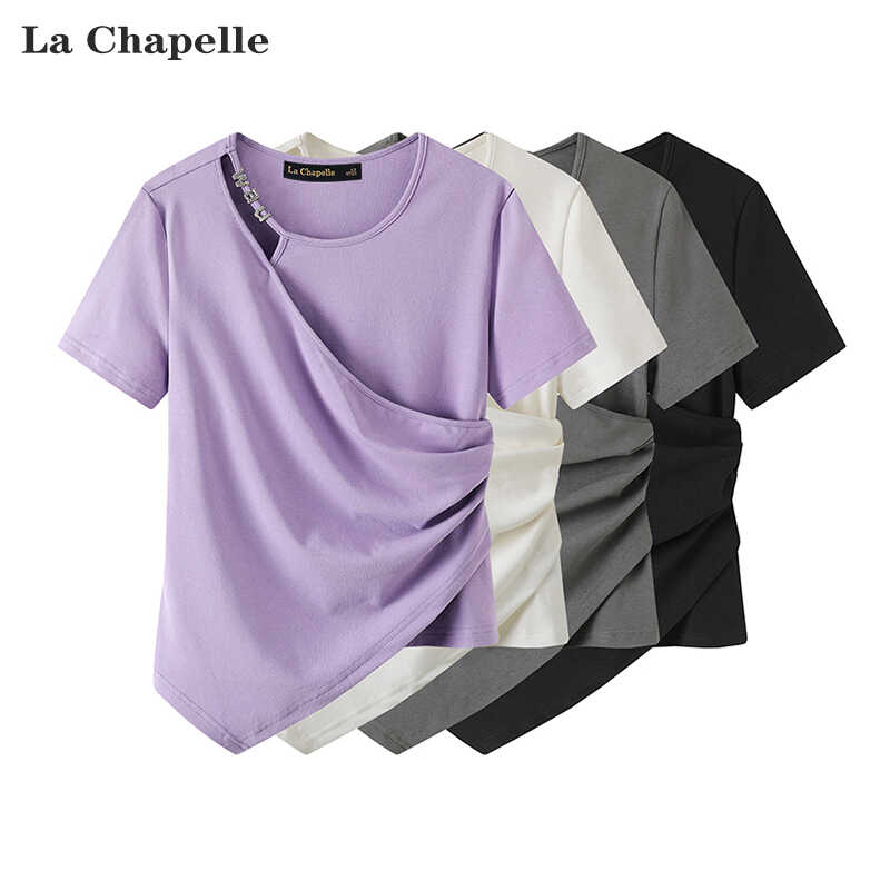 拉夏贝尔/La Chapelle短袖t恤女夏2024新款设计感修身不规则上衣