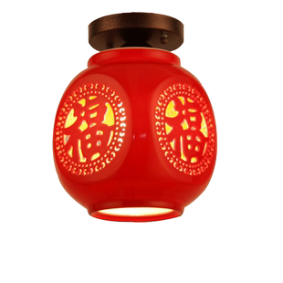 阳台红灯笼吸顶灯创意新中式现代简约入户玄关走廊过道飘窗吸顶灯