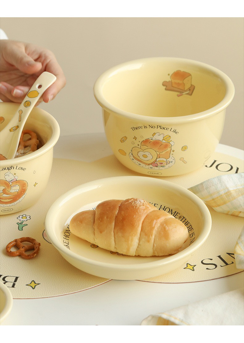 韩式ins风复古奶油面包系列餐具陶瓷碗家用餐盘早餐一人食沙拉碗,餐饮具,碗,淘宝优惠券,粉丝福利购,淘宝优惠卷