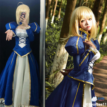 FATE/STAY NIGHT吾王FGO阿尔托莉雅saber战斗服蓝色裙子cosplay服