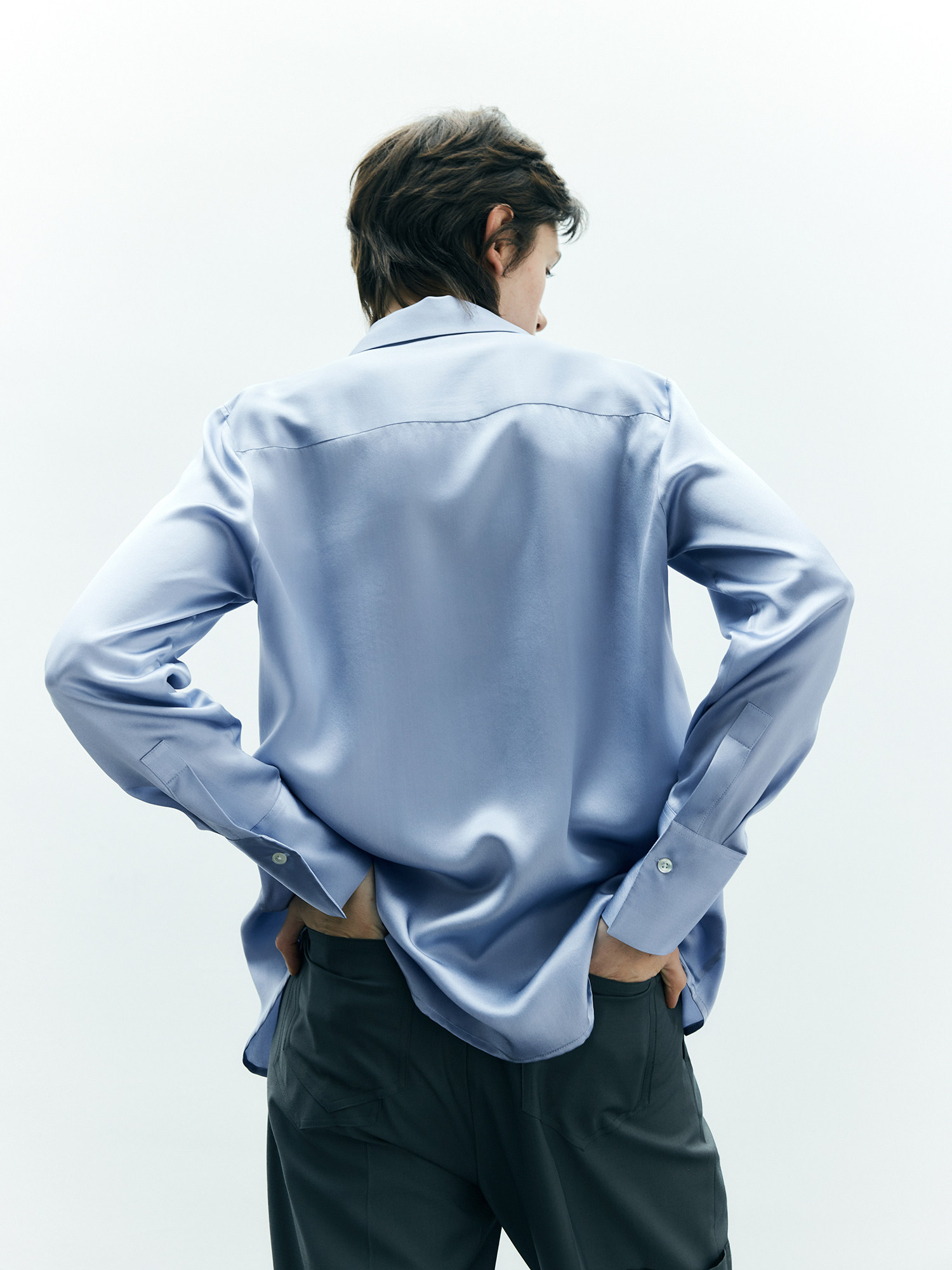 CHYAN CHANYAN HEAVY SATIN PREMIUM MULBERRY SILK SHIRT LOOSE LONG SLEEVE BASIC SILK SHIRT TOP