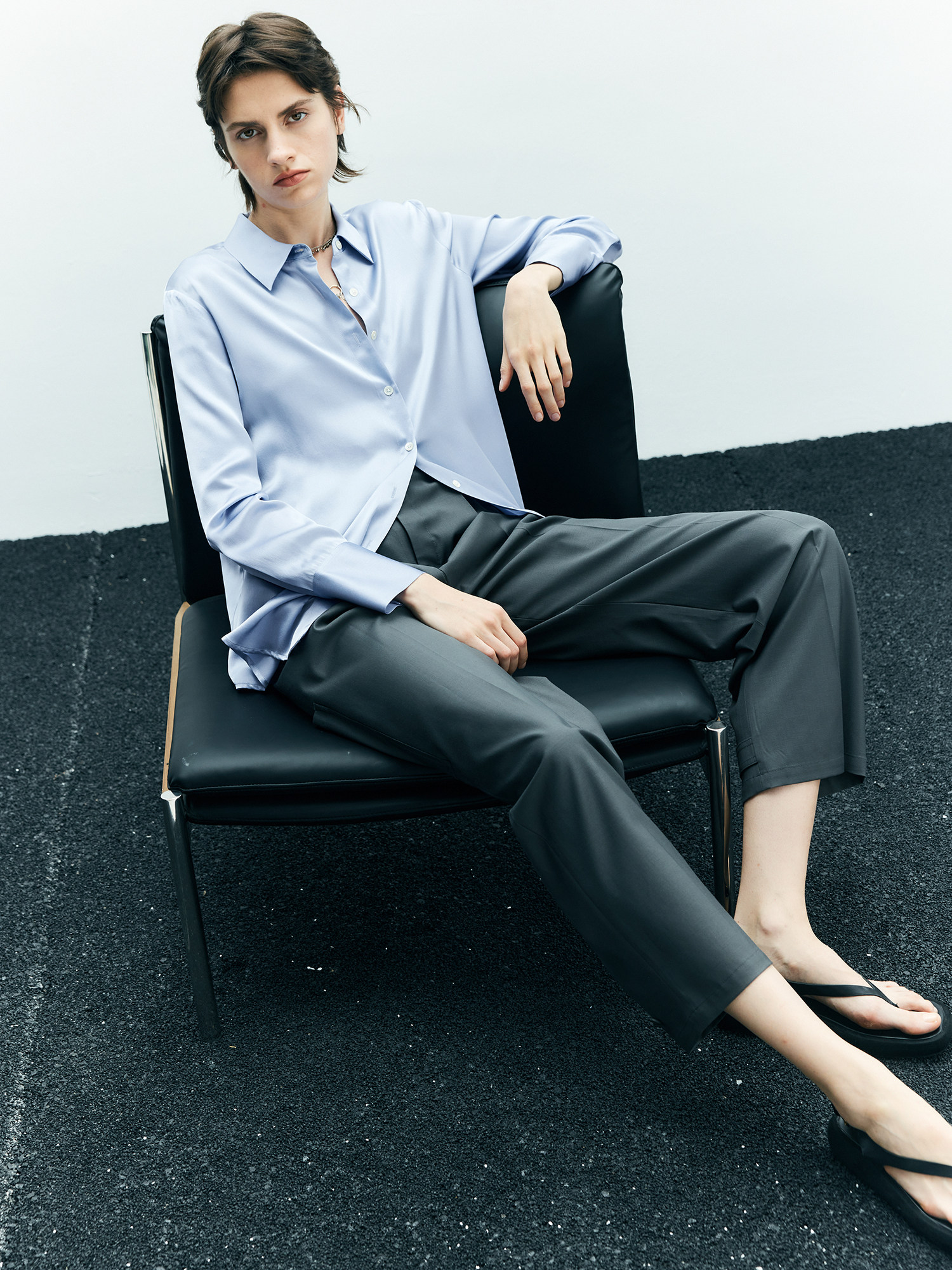 CHYAN CHANYAN HEAVY SATIN PREMIUM MULBERRY SILK SHIRT LOOSE LONG SLEEVE BASIC SILK SHIRT TOP
