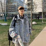 D321H113秋季潮牌刺绣牛仔外套宽松单排扣翻领夹克男，男装夹克，电商D321A