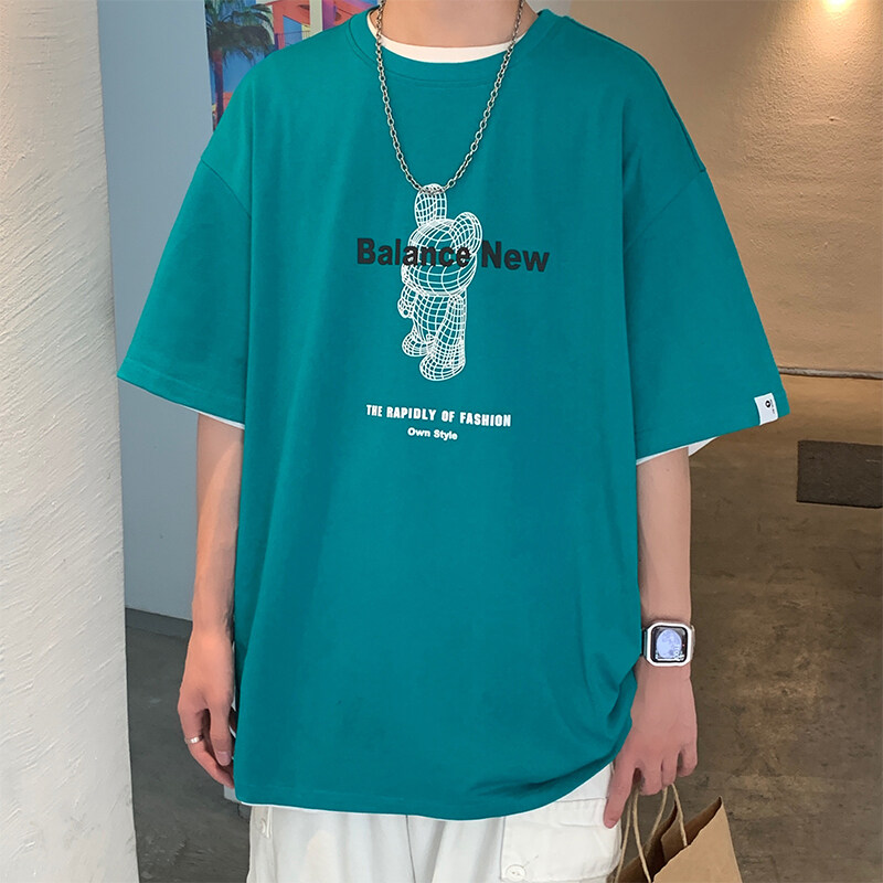 港风t恤男宽松衣服男生短袖ins潮牌半袖五分袖TP031P32,男装T恤,电商D321A