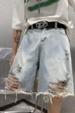 夏季做旧水洗破洞牛仔短款男痞帅休闲宽松五分裤-DK43-50，男装牛仔裤，电商D321A