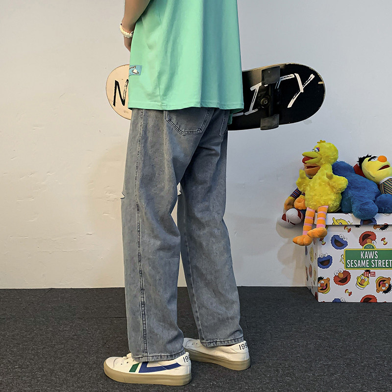 2022夏季破洞牛仔裤宽松直筒九分裤男D321K1601P50控68,男装牛仔裤,电商D321A