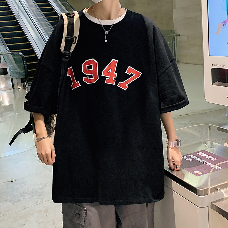 夏季新款超火ins休闲男士潮流纯棉短袖五分袖T恤D321T65P35,男装T恤,电商D321A