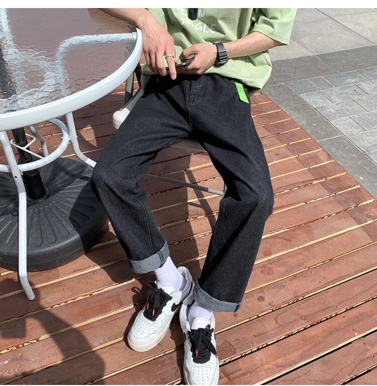 春夏贴标简约牛仔九分裤男宽松直筒9分牛仔裤D321NK157P50,男装牛仔裤,电商D321A