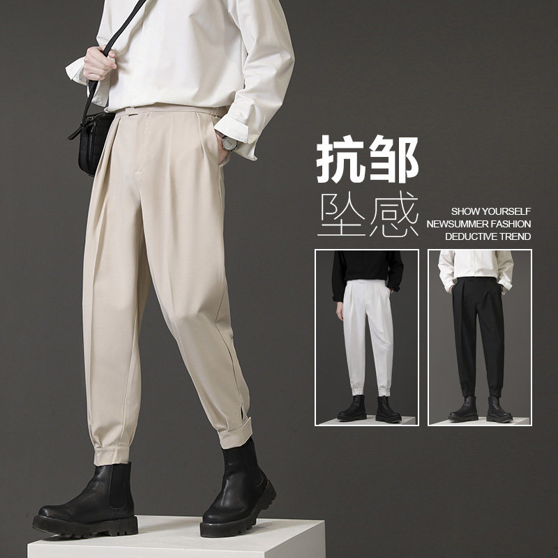 春款店主日系休闲裤男装韩版魔术贴腰垂感西裤K1068P55控78,男装休闲裤,电商D321A