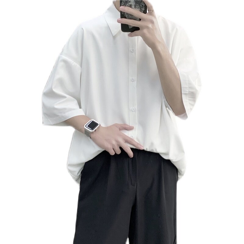 D321C08P30夏季冰丝衬衫男短袖港风痞帅衬衣外套,男装衬衫,电商D321A