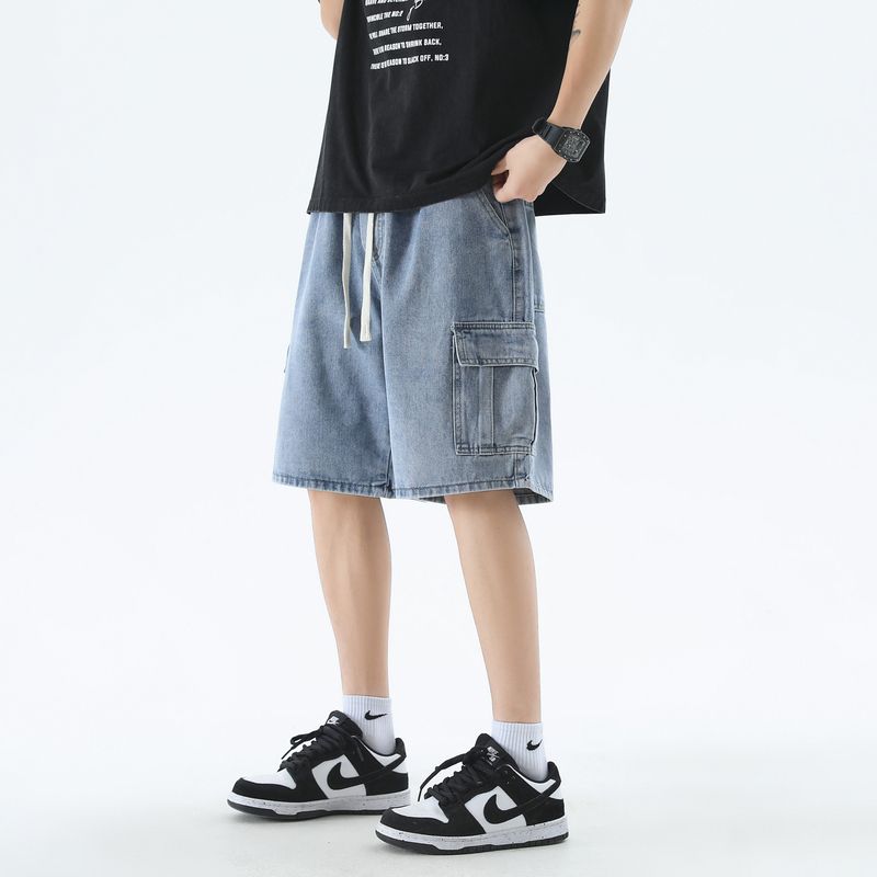 夏季宽松直筒中裤美式休闲复古潮牌五分裤D229-45,男装牛仔裤,电商D321