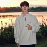 2024潮牌港风拼色长袖Polo衫男刺绣字母美式复古宽松半拉链卫衣潮，男装卫衣，电商D321A