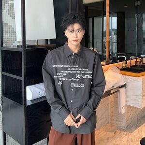 美式高街字母印花长袖衬衫小众情侣外套-T1274-P38图片