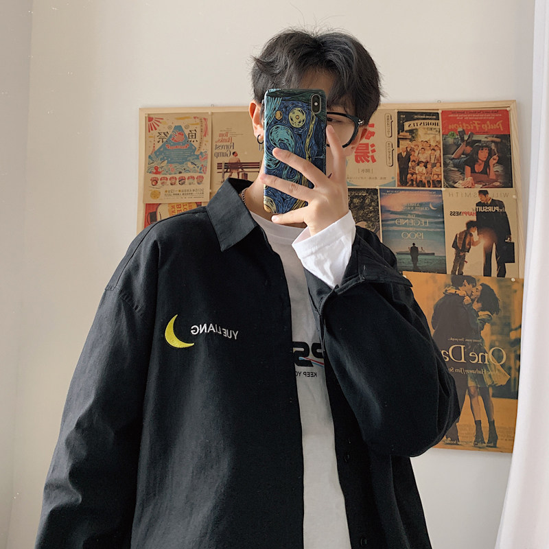 港风韩版宽松纯色衬衫休闲长袖衬衣潮情侣衫D321CS10P45,男装衬衫,电商D321A