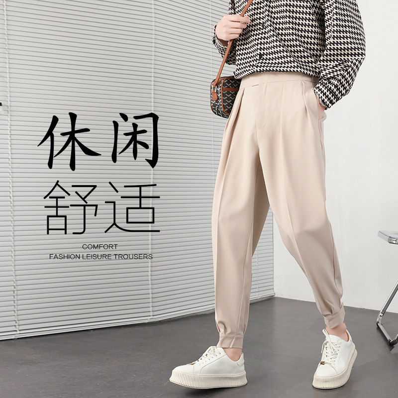 春款店主日系休闲裤男装韩版魔术贴腰垂感西裤 K1068 P55 控78图片