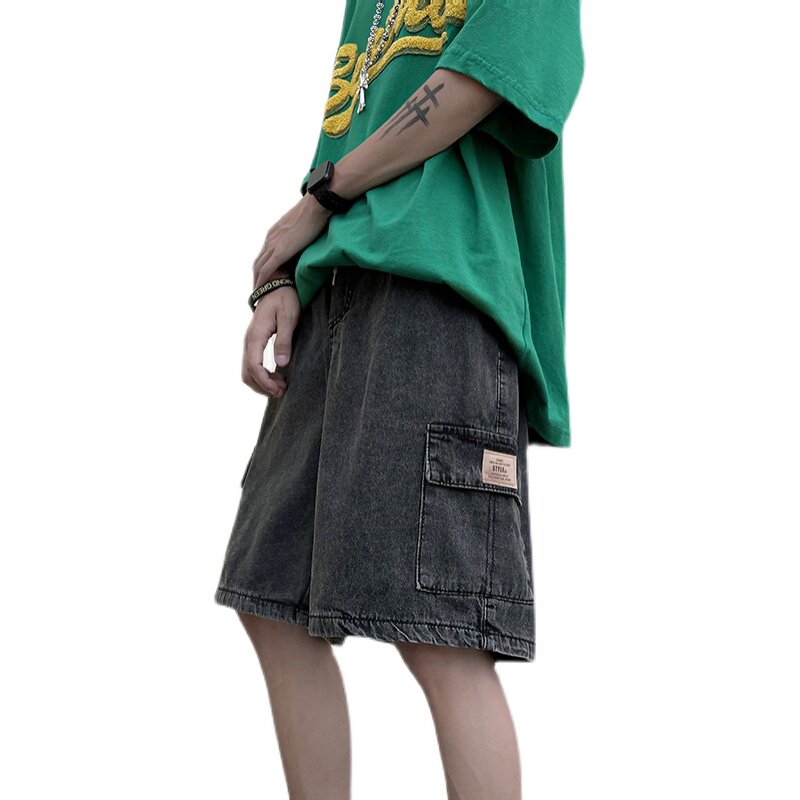 D321DK75P45夏季新款潮流直筒牛仔五分中裤工装短裤,男装牛仔裤,电商D321A