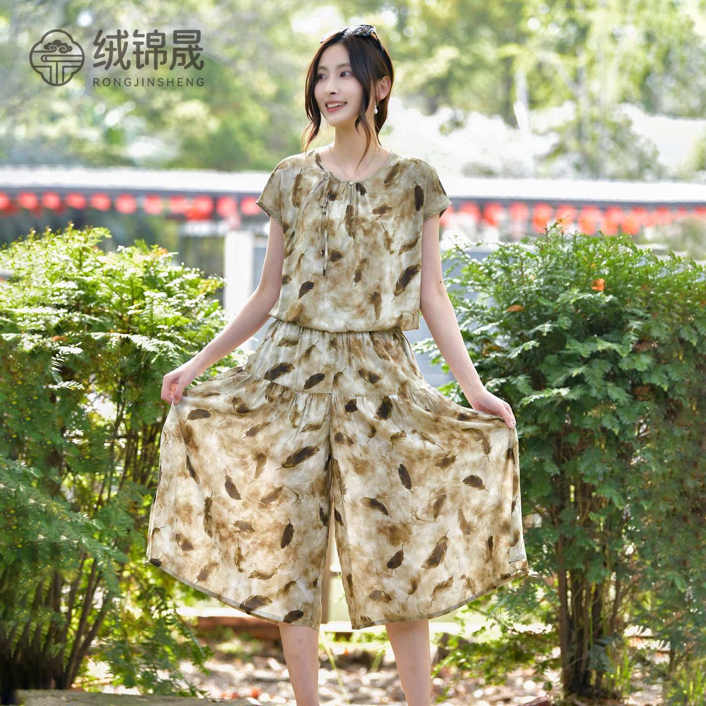 棉绸阔腿裤套装女2026夏季新款洋气时尚外穿度假家居两件套图片