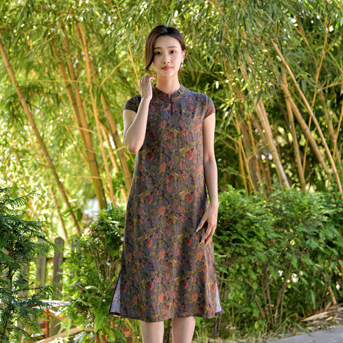 棉绸连衣裙2026夏季时尚人造棉时尚洋气改良版中国风显瘦旗袍裙子