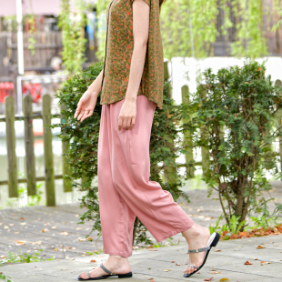 人造棉绵绸海立体茧型九分休闲裤 纯色萝卜裤 子 女夏新款 棉绸哈伦裤