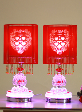 结婚专用红色台灯结婚房中式卧室床头灯一对红色长明灯喜灯中国风