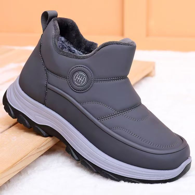 冬季老北京布鞋男棉鞋加绒加厚保暖防滑雪地靴高帮拉链爸爸鞋