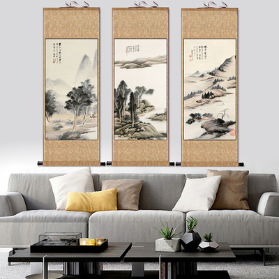 素雅风张大千山水泛舟仿古字画