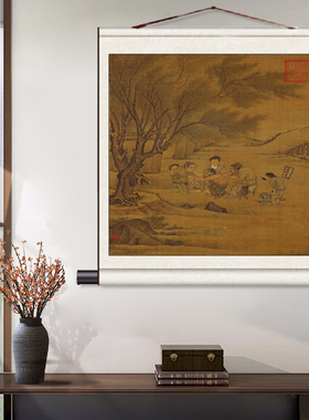 明 仇英 临溪水阁图仿古斗方字画名家字画新品卷轴画茶楼装饰玄关