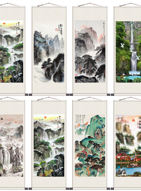 丝绸挂画招财画玄关字画宣纸家居装饰画聚宝盆绢布山水画国画定制