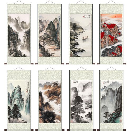 水墨山水挂画客厅装饰画烟雨江南画酒店风水字画礼品卷轴画国画